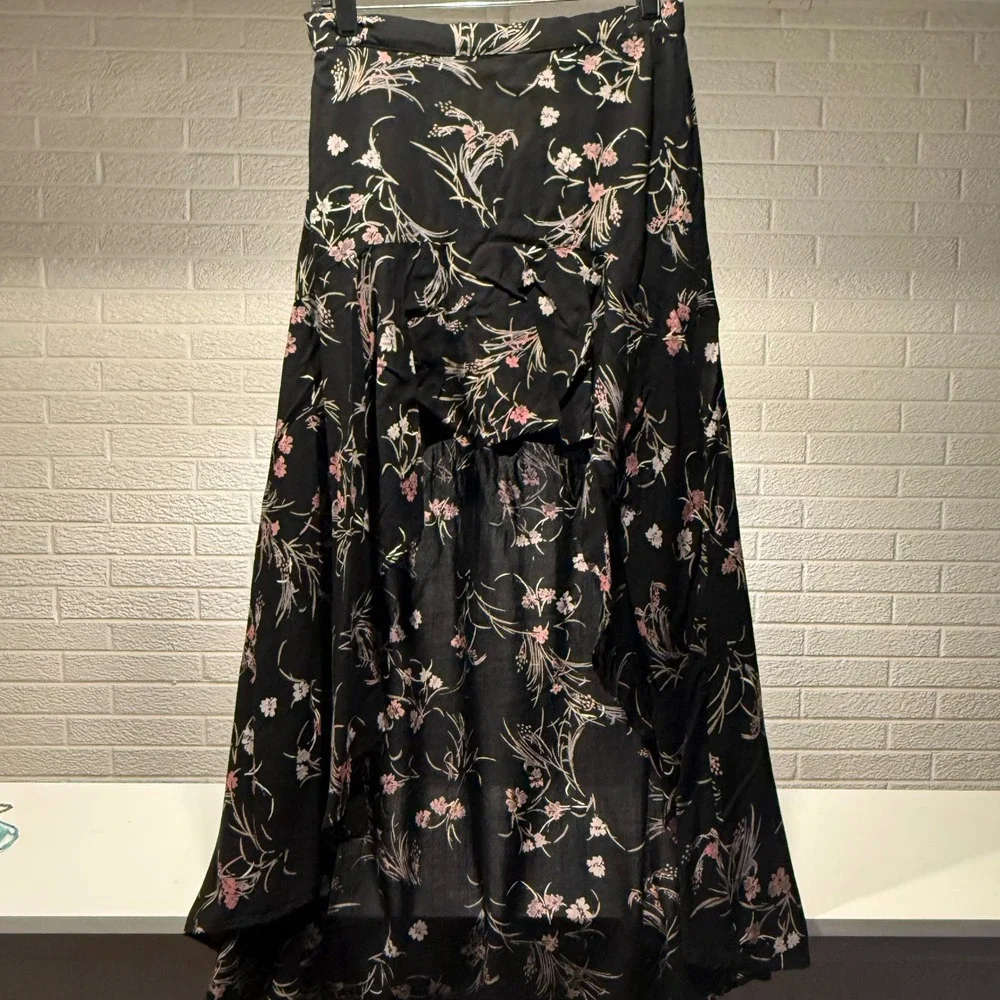 Angie Black Floral High Low Skirt Maxi Womens Large Rayon - Picture 1 of 4